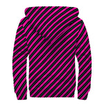 Hot Pink Black And Blue Stripes Print Sherpa Lined Zip Up Hoodie