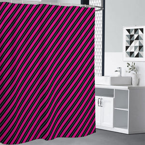 Hot Pink Black And Blue Stripes Print Shower Curtain