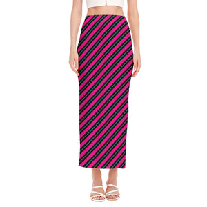 Hot Pink Black And Blue Stripes Print Side Slit Maxi Skirt