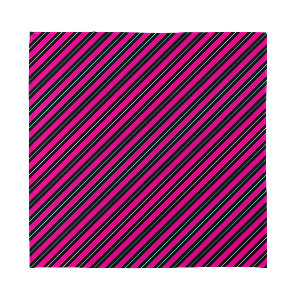 Hot Pink Black And Blue Stripes Print Silk Bandana