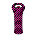 Hot Pink Black And Blue Stripes Print Single Neoprene Wine Tote