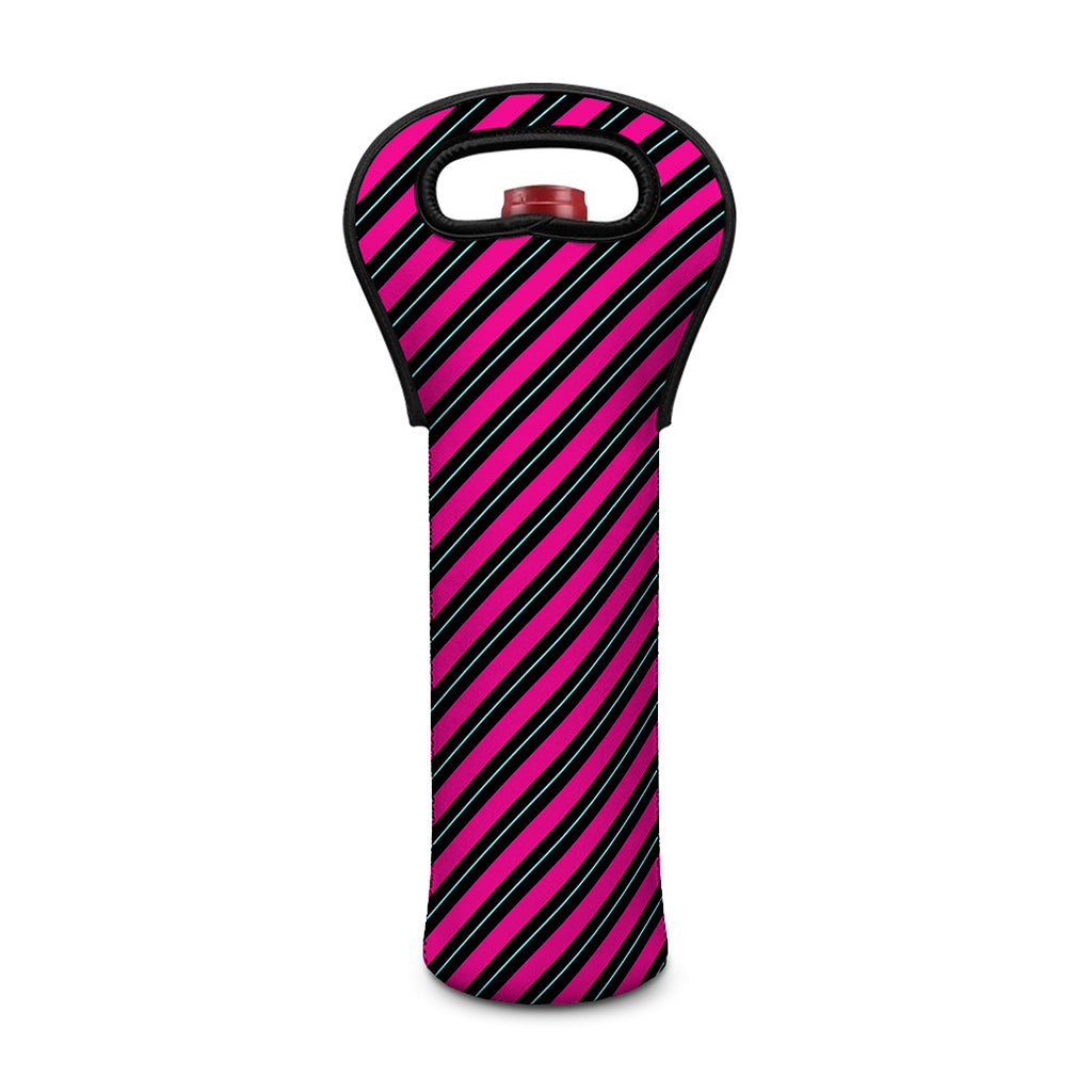 Hot Pink Black And Blue Stripes Print Single Neoprene Wine Tote