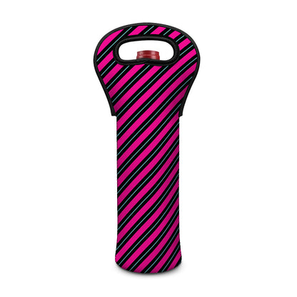 Hot Pink Black And Blue Stripes Print Single Neoprene Wine Tote