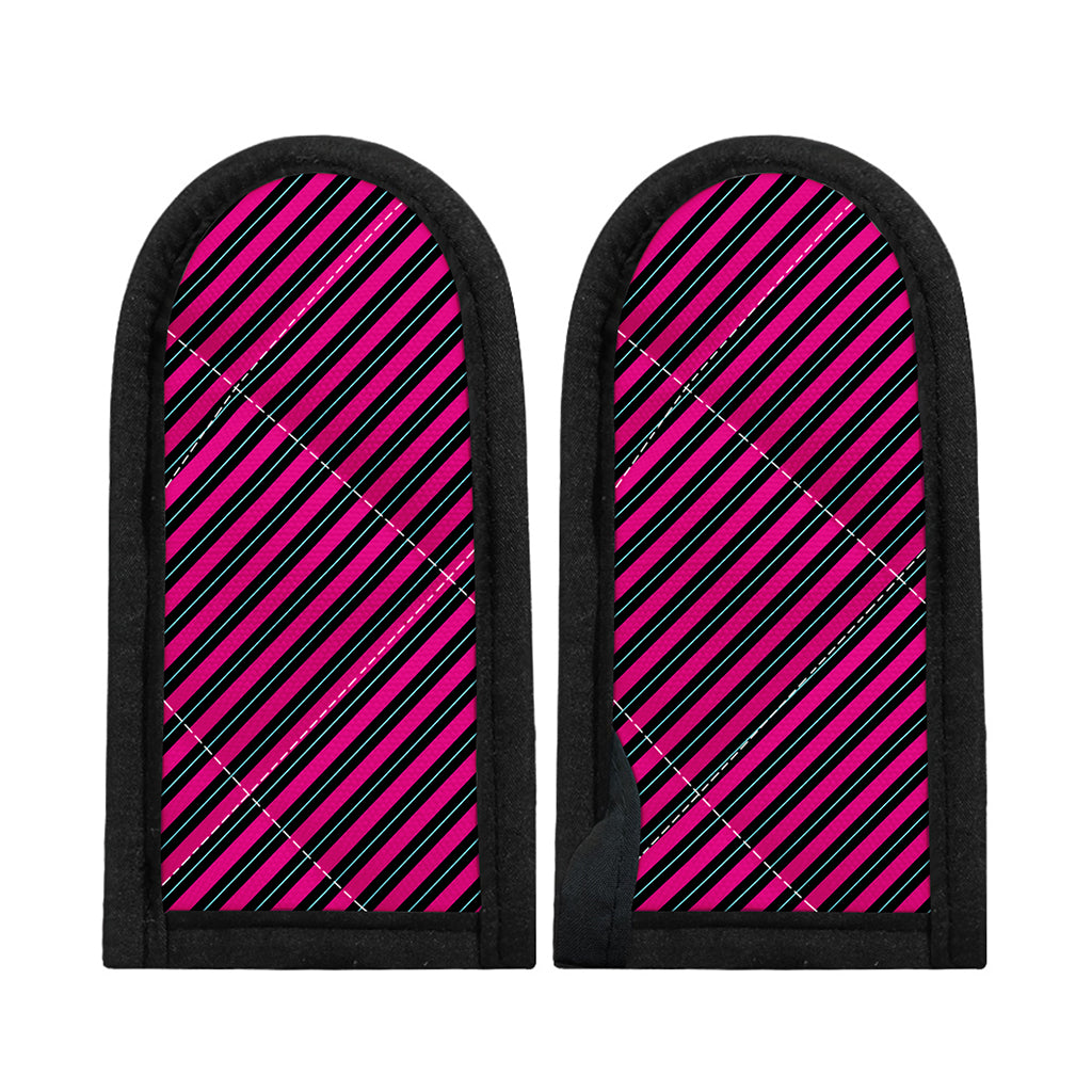 Hot Pink Black And Blue Stripes Print Skillet Handle Cover