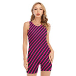 Hot Pink Black And Blue Stripes Print Sleeveless One Piece Swimsuit