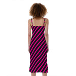 Hot Pink Black And Blue Stripes Print Slim Fit Midi Cami Dress