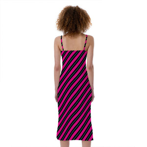 Hot Pink Black And Blue Stripes Print Slim Fit Midi Cami Dress