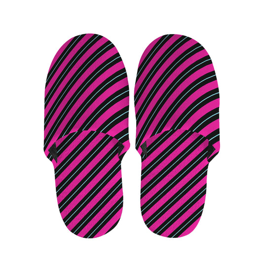 Hot Pink Black And Blue Stripes Print Slippers