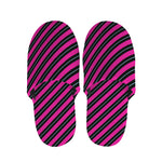Hot Pink Black And Blue Stripes Print Slippers