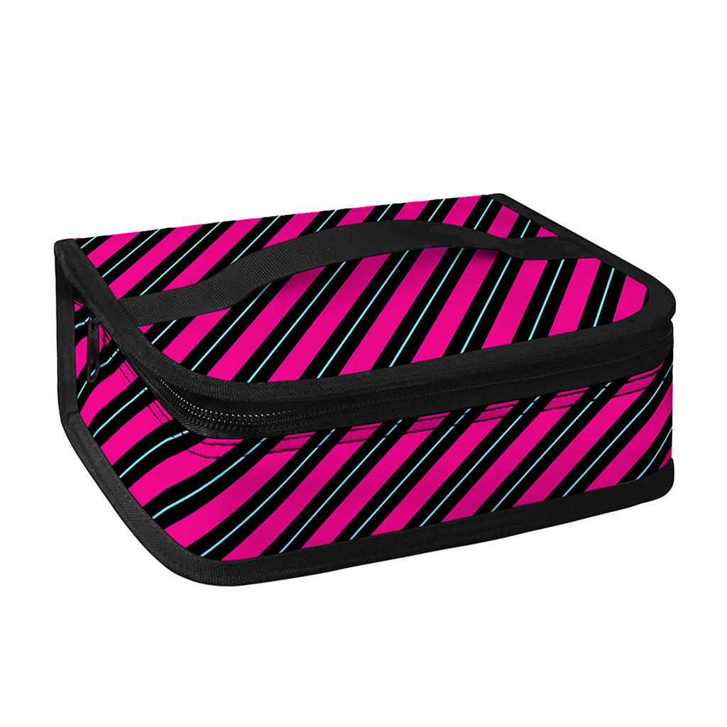 Hot Pink Black And Blue Stripes Print Small Lunch Bag
