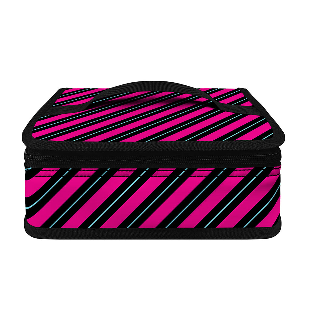 Hot Pink Black And Blue Stripes Print Small Lunch Bag