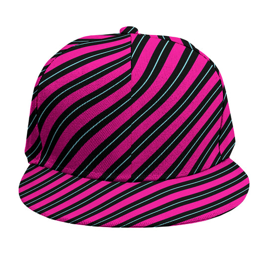 Hot Pink Black And Blue Stripes Print Snapback Cap