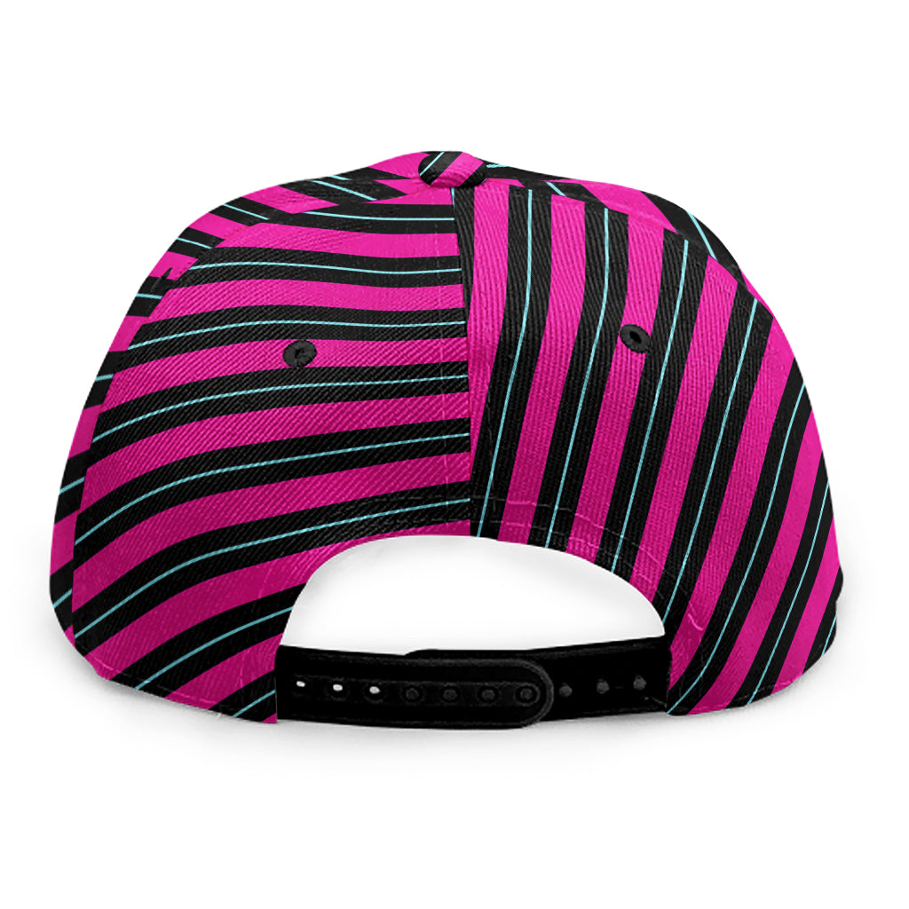 Hot Pink Black And Blue Stripes Print Snapback Cap