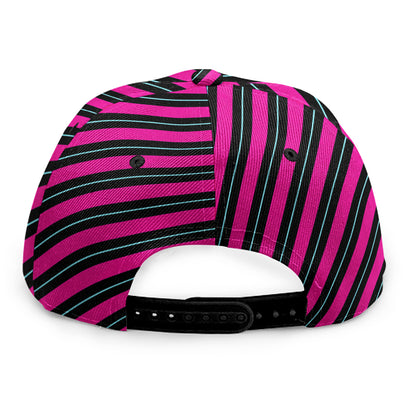 Hot Pink Black And Blue Stripes Print Snapback Cap