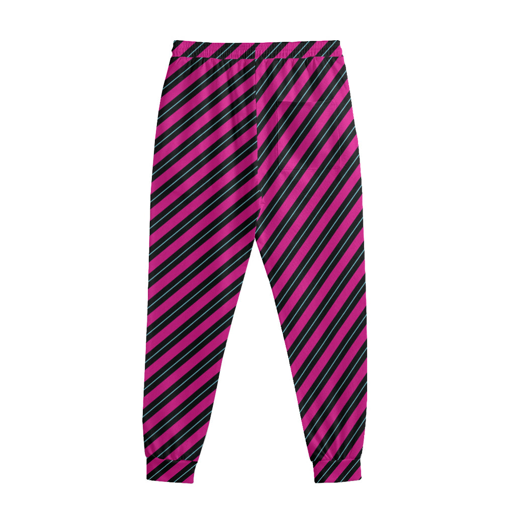 Hot Pink Black And Blue Stripes Print Sweatpants