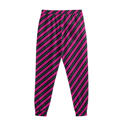 Hot Pink Black And Blue Stripes Print Sweatpants