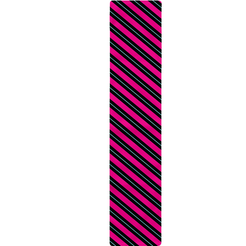 Hot Pink Black And Blue Stripes Print Table Runner