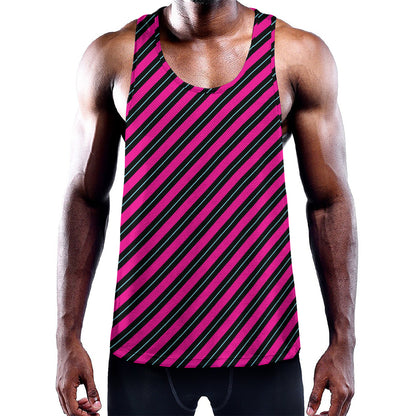Hot Pink Black And Blue Stripes Print Training Tank Top