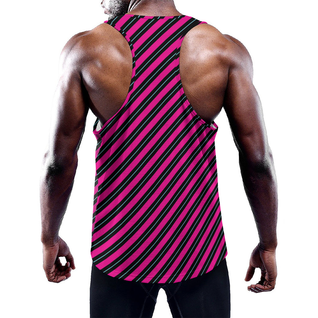 Hot Pink Black And Blue Stripes Print Training Tank Top