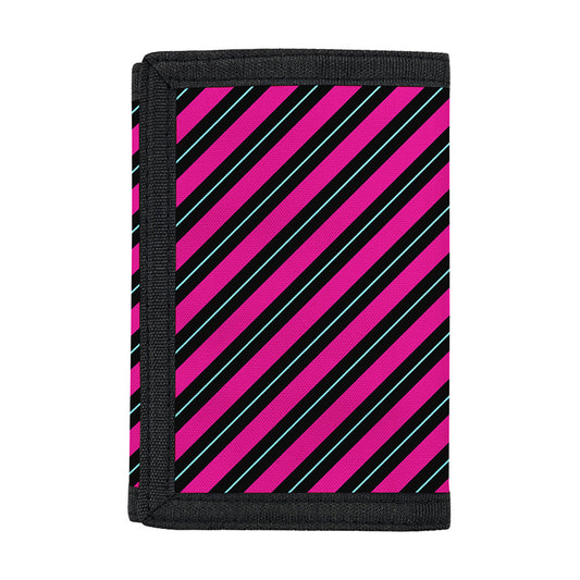 Hot Pink Black And Blue Stripes Print Trifold Wallet