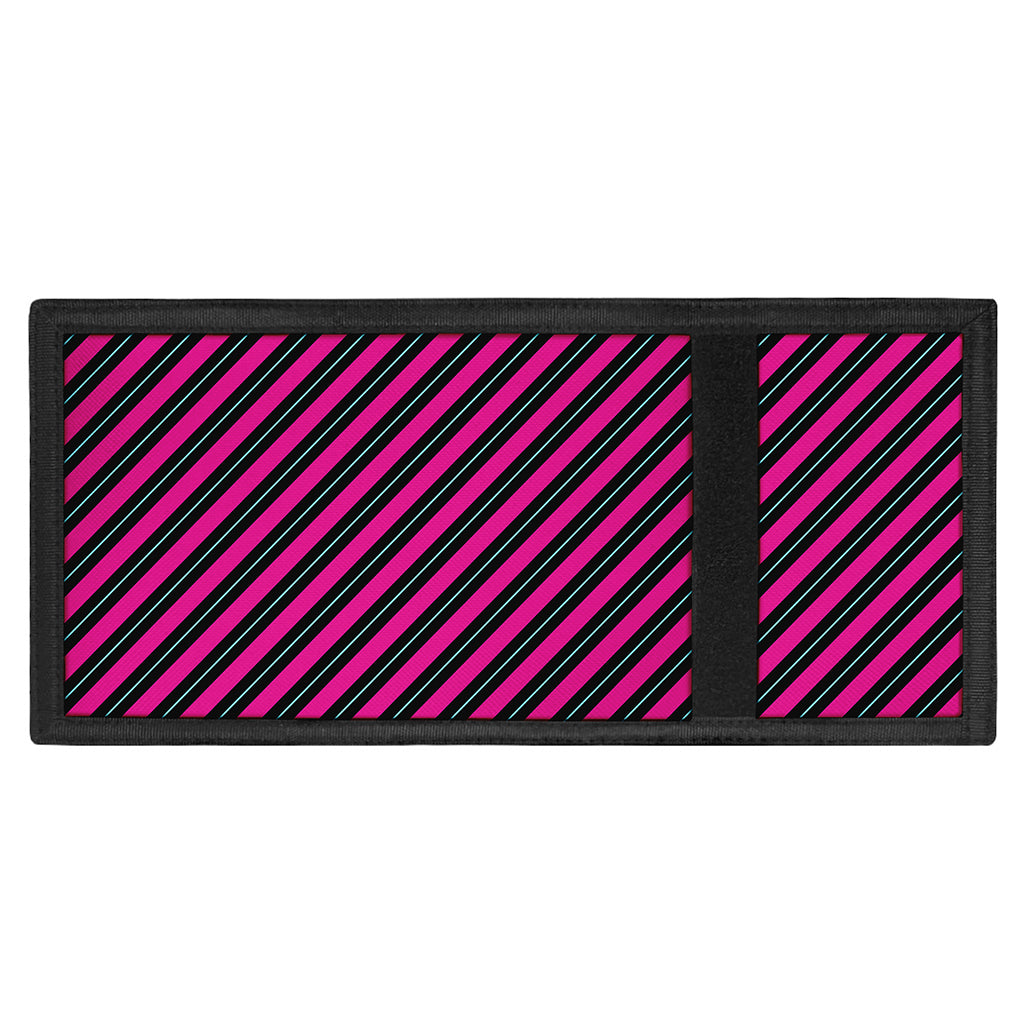 Hot Pink Black And Blue Stripes Print Trifold Wallet