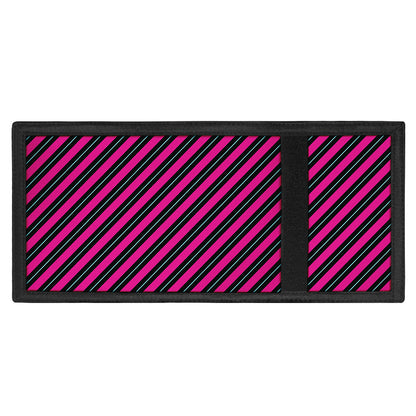 Hot Pink Black And Blue Stripes Print Trifold Wallet