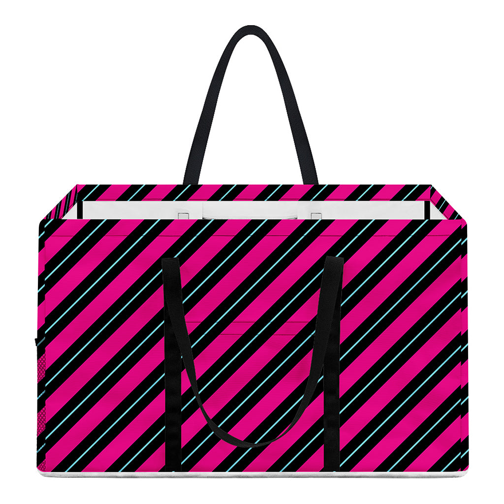 Hot Pink Black And Blue Stripes Print Utility Tote Bag