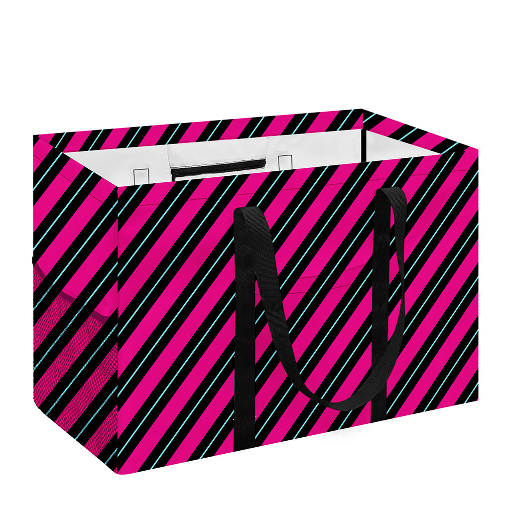 Hot Pink Black And Blue Stripes Print Utility Tote Bag