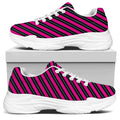 Hot Pink Black And Blue Stripes Print White Chunky Shoes