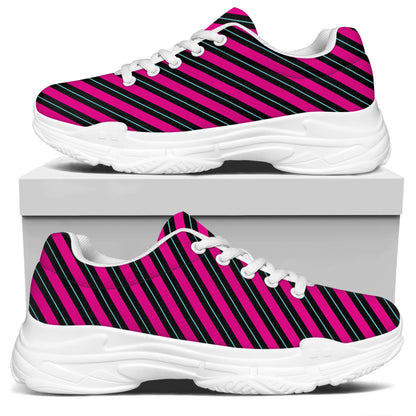 Hot Pink Black And Blue Stripes Print White Chunky Shoes