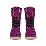 Hot Pink Black And Blue Stripes Print Winter Boots