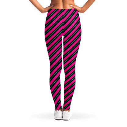 Hot Pink Black And Blue Stripes Print Women's Leggings