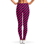 Hot Pink Black And Blue Stripes Print Women's Leggings