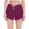 Hot Pink Black And Blue Stripes Print Women's Split Running Shorts