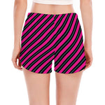 Hot Pink Black And Blue Stripes Print Women's Split Running Shorts