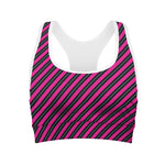 Hot Pink Black And Blue Stripes Print Women's Sports Bra