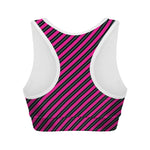 Hot Pink Black And Blue Stripes Print Women's Sports Bra