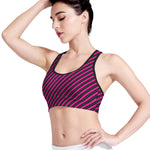 Hot Pink Black And Blue Stripes Print Women's Sports Bra