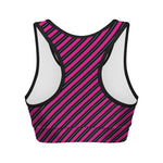 Hot Pink Black And Blue Stripes Print Women's Sports Bra