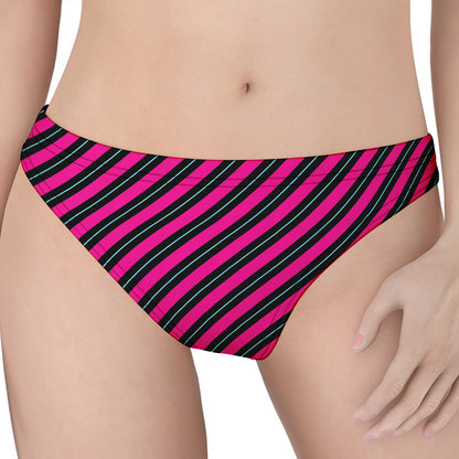 Hot Pink Black And Blue Stripes Print Women's Thong