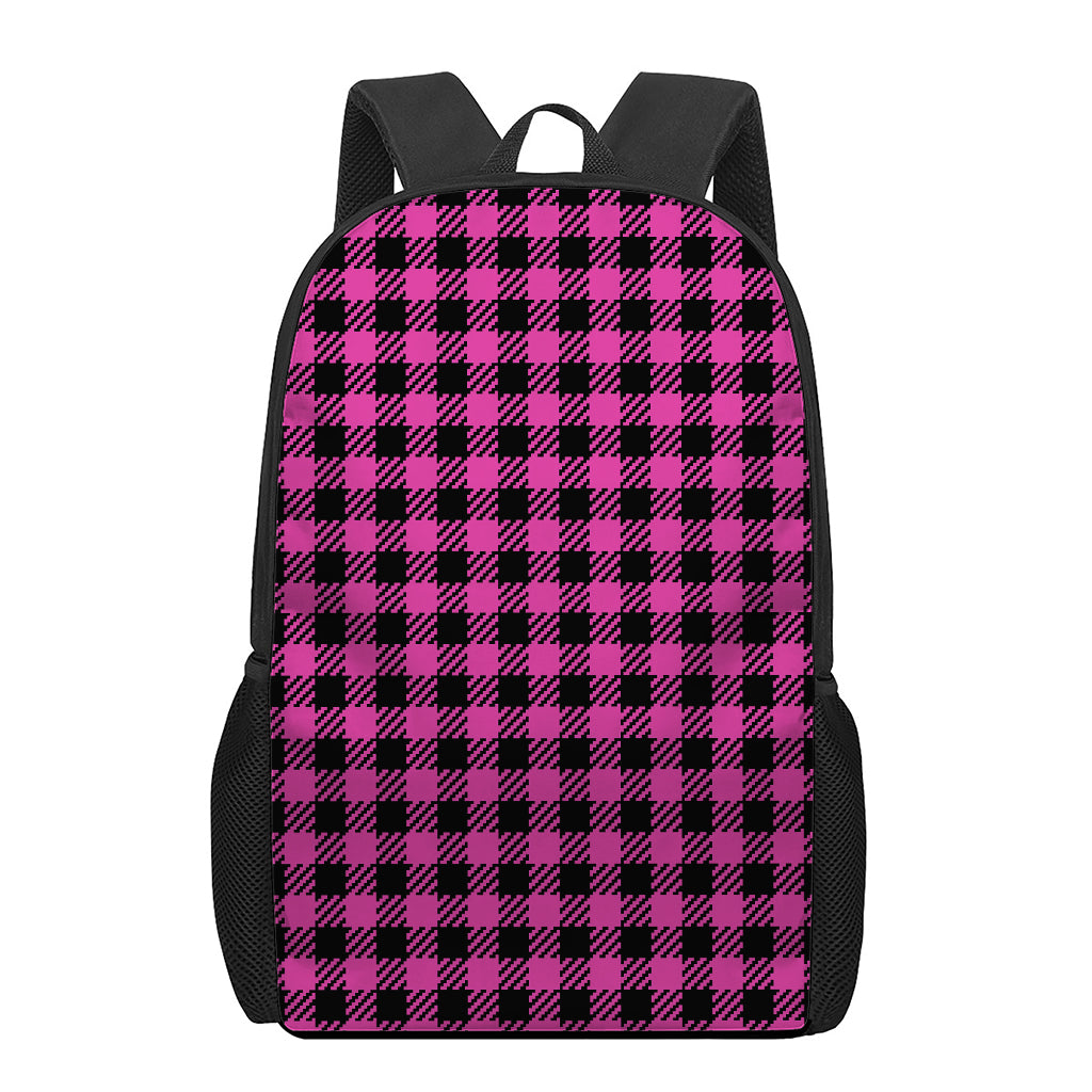 Hot Pink Buffalo Plaid Print 17 Inch Backpack