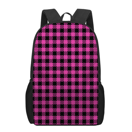 Hot Pink Buffalo Plaid Print 17 Inch Backpack