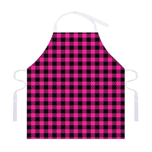 Hot Pink Buffalo Plaid Print Adjustable Apron