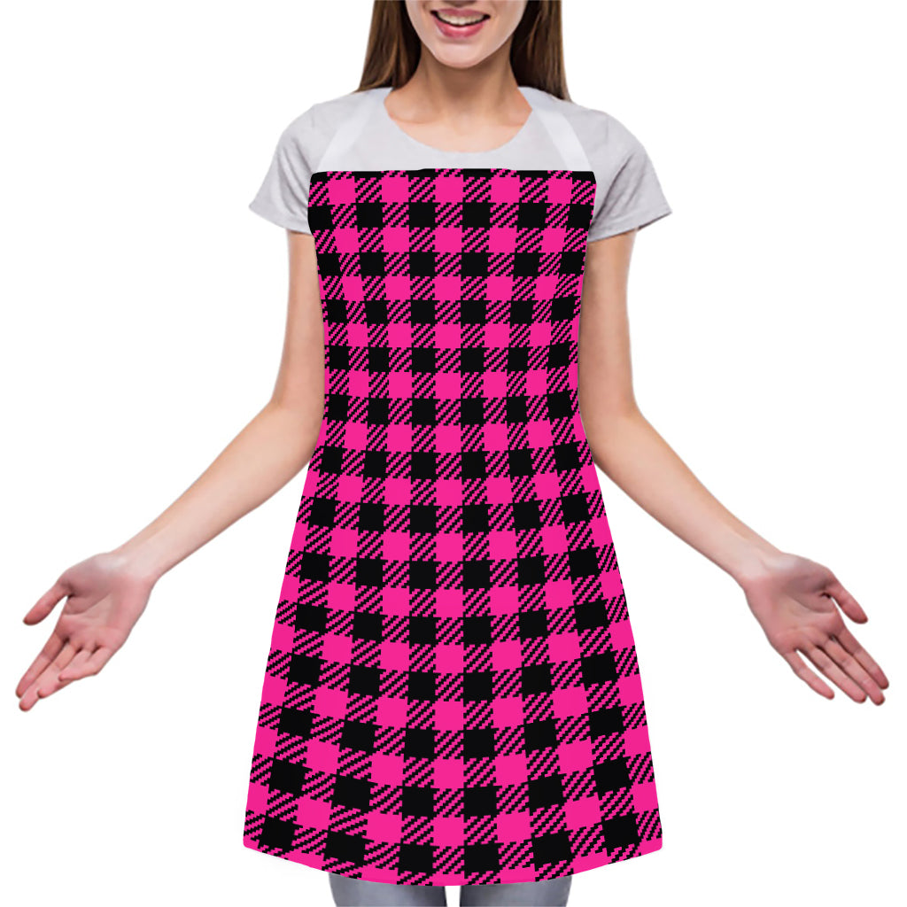 Hot Pink Buffalo Plaid Print Adjustable Apron