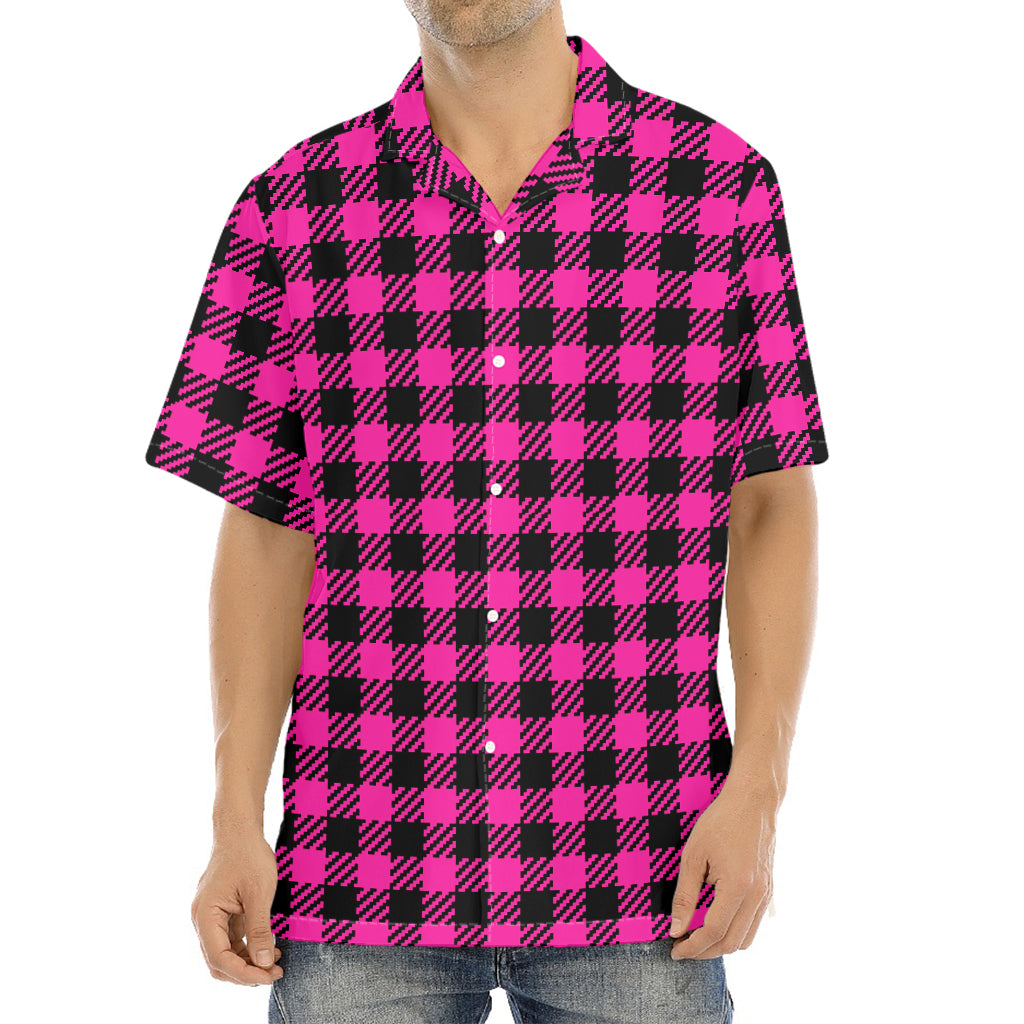 Hot Pink Buffalo Plaid Print Aloha Shirt