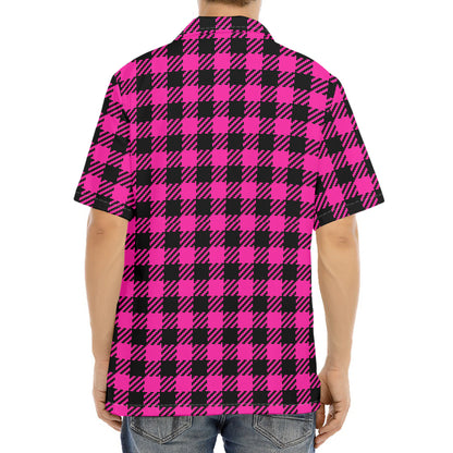 Hot Pink Buffalo Plaid Print Aloha Shirt