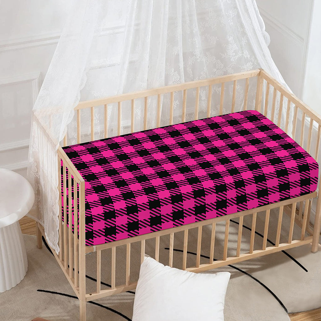 Hot Pink Buffalo Plaid Print Baby Crib Sheet