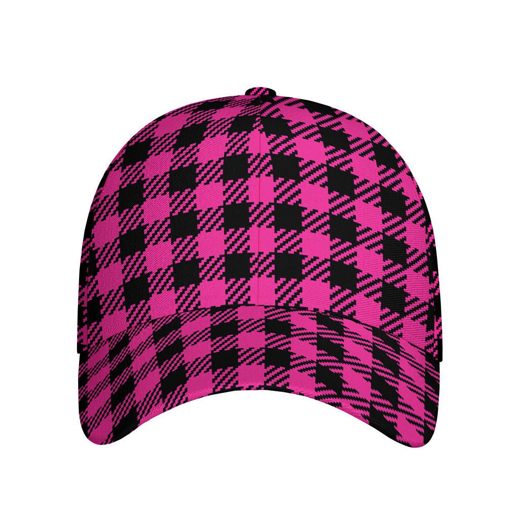 Hot Pink Buffalo Plaid Print Baseball Cap
