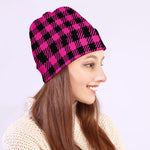 Hot Pink Buffalo Plaid Print Beanie