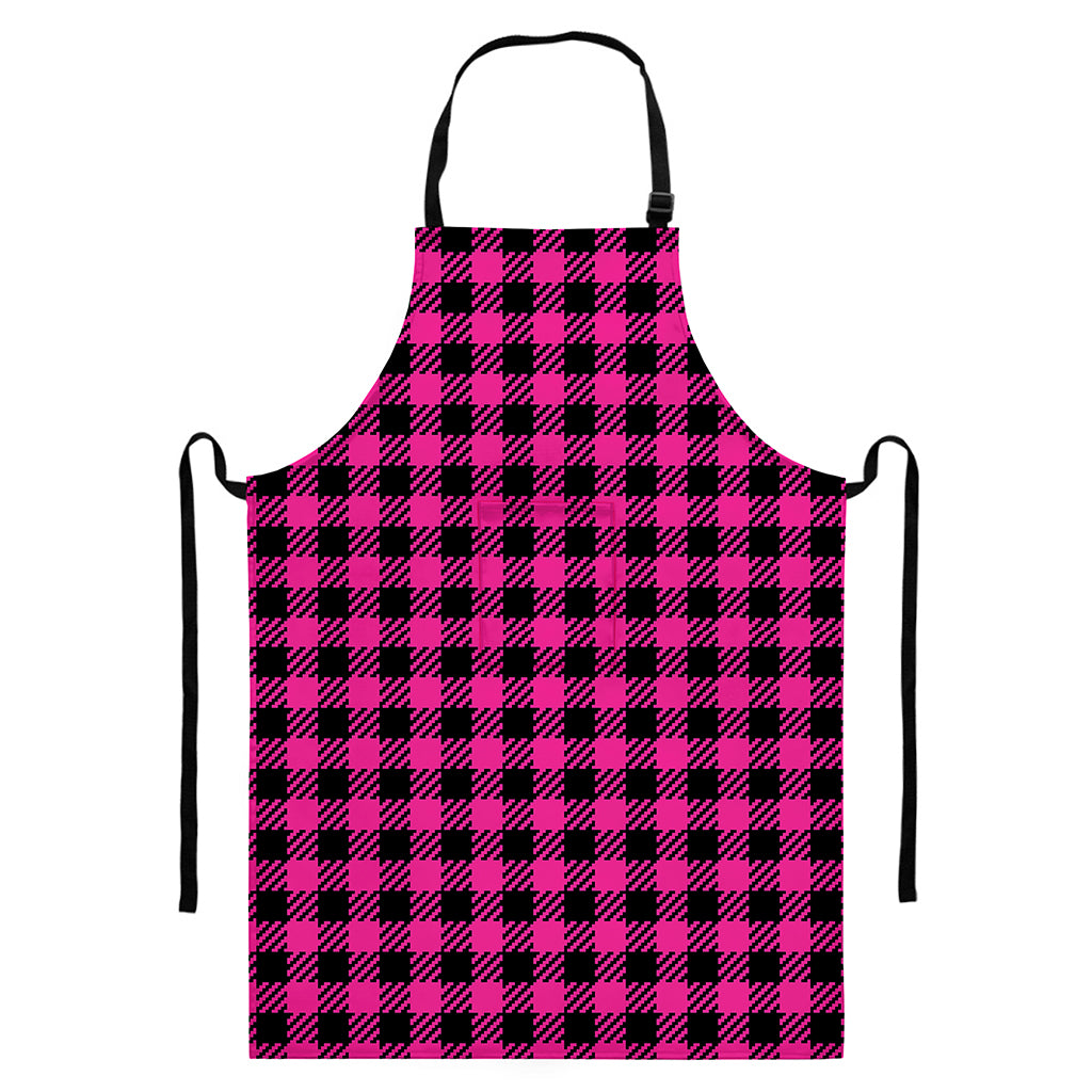 Hot Pink Buffalo Plaid Print Bib Apron With Pocket